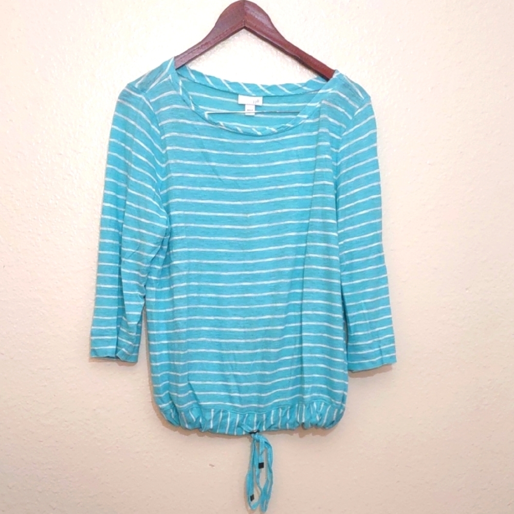 SLIGHTLY USED J. JILL LONG SLEEVE SHIRT TIE IN FRONT SIZE L HORIZONTAL STRIPES